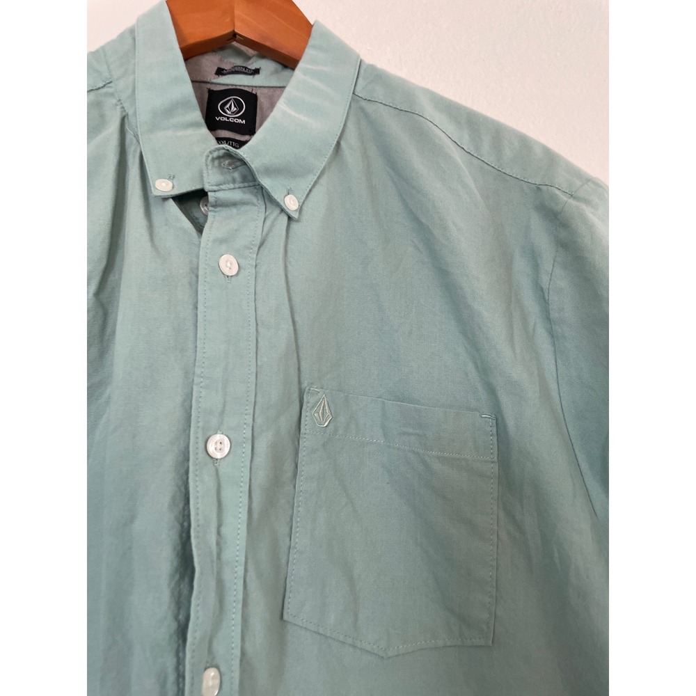 Volcom Mens XXL Modern Fit Short Sleeve Button Down Shirt Sage Green